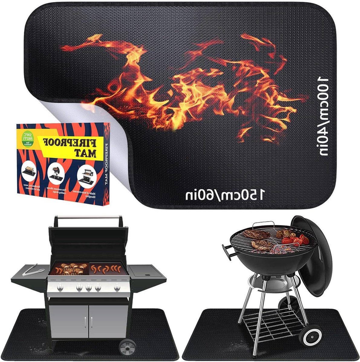 Vuurvaste Liner - Hittebestendige Mat - Terras Beschermen - Tot 980°C Hittebestendig - 100 x 150 cm - Zwart