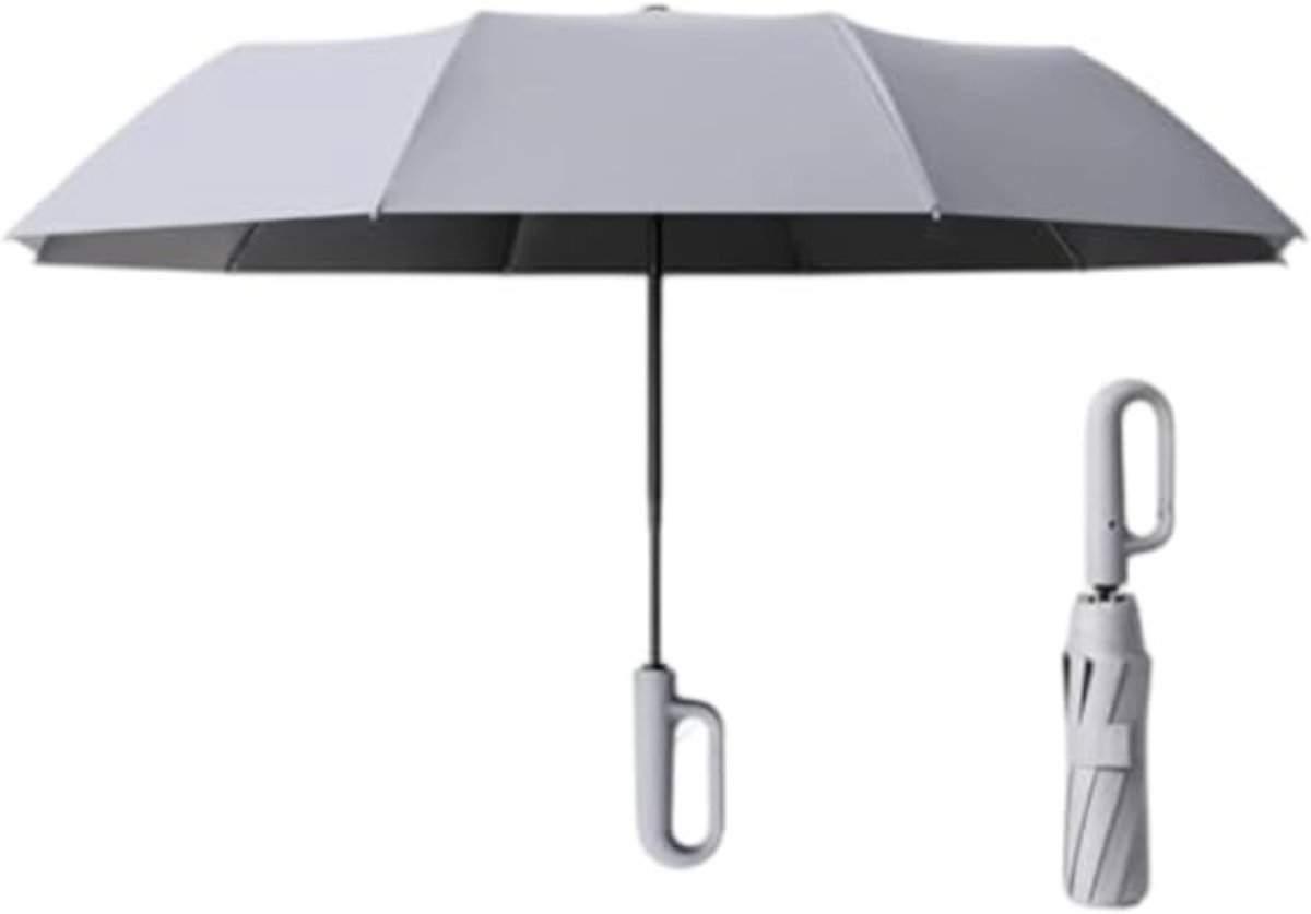 Paraplu Met Grote Diameter, Automatisch Opvouwbaar – 125 Cm In Diameter – Volledig Automatische Paraplu Met Gesp – Met Haakhandvat – Compact En Draagbaar – Geschikt Voor Buitenactiviteiten – Lichtgrijs