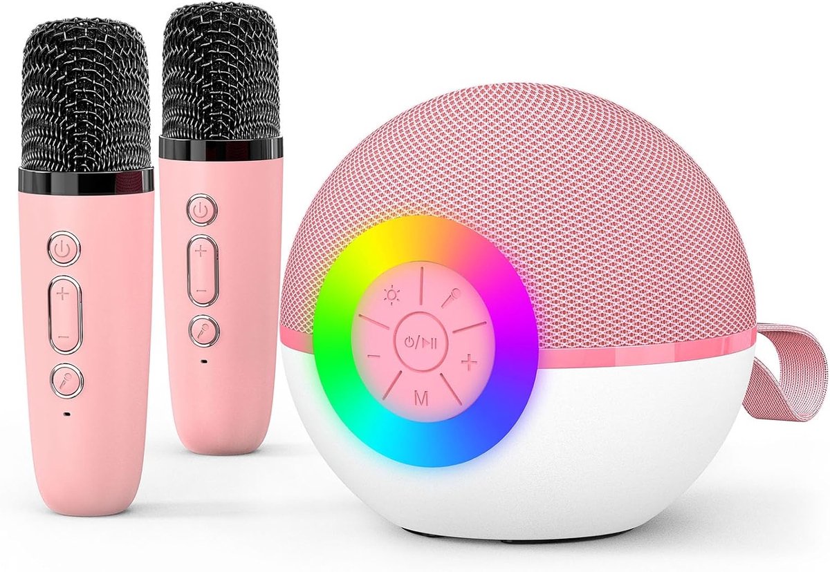 Draagbare Bluetooth-karaokespeaker - dubbele microfoons - voor zang en entertainment - thuis en op feestjes - muziek-speelgoed - voor kinderen en tieners - roze - 1 set