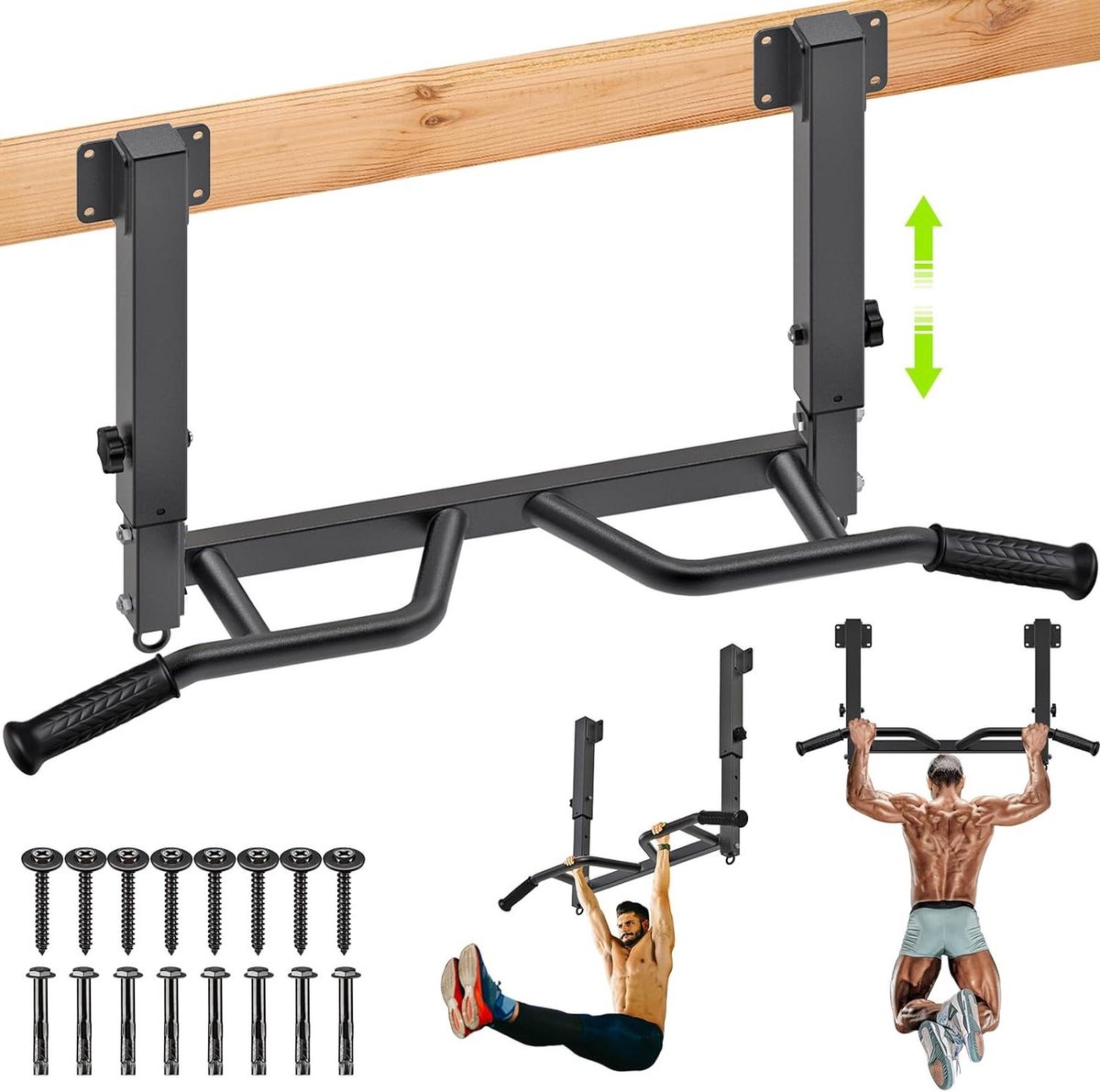 Optrekstang Wandmontage - Multifunctionele Stang - Bovenlichaam Trainen - Verstelbare Hoogte - 200kg Gewicht - Zwart