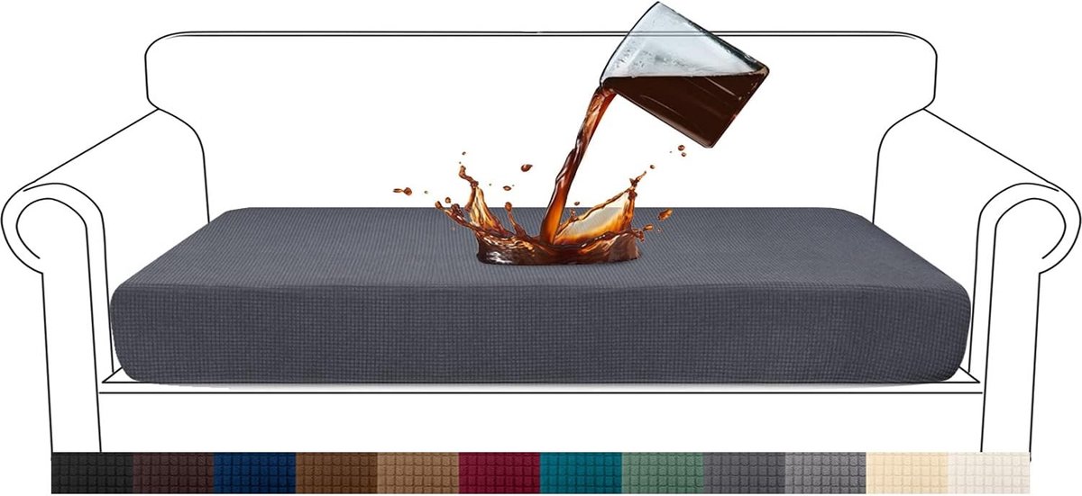 Premium Waterdichte Zitkussenbeschermer van Hoog Rekbaar Jacquard voor 3-zitsbank, Grijs, Ideaal voor Bescherming en Comfort