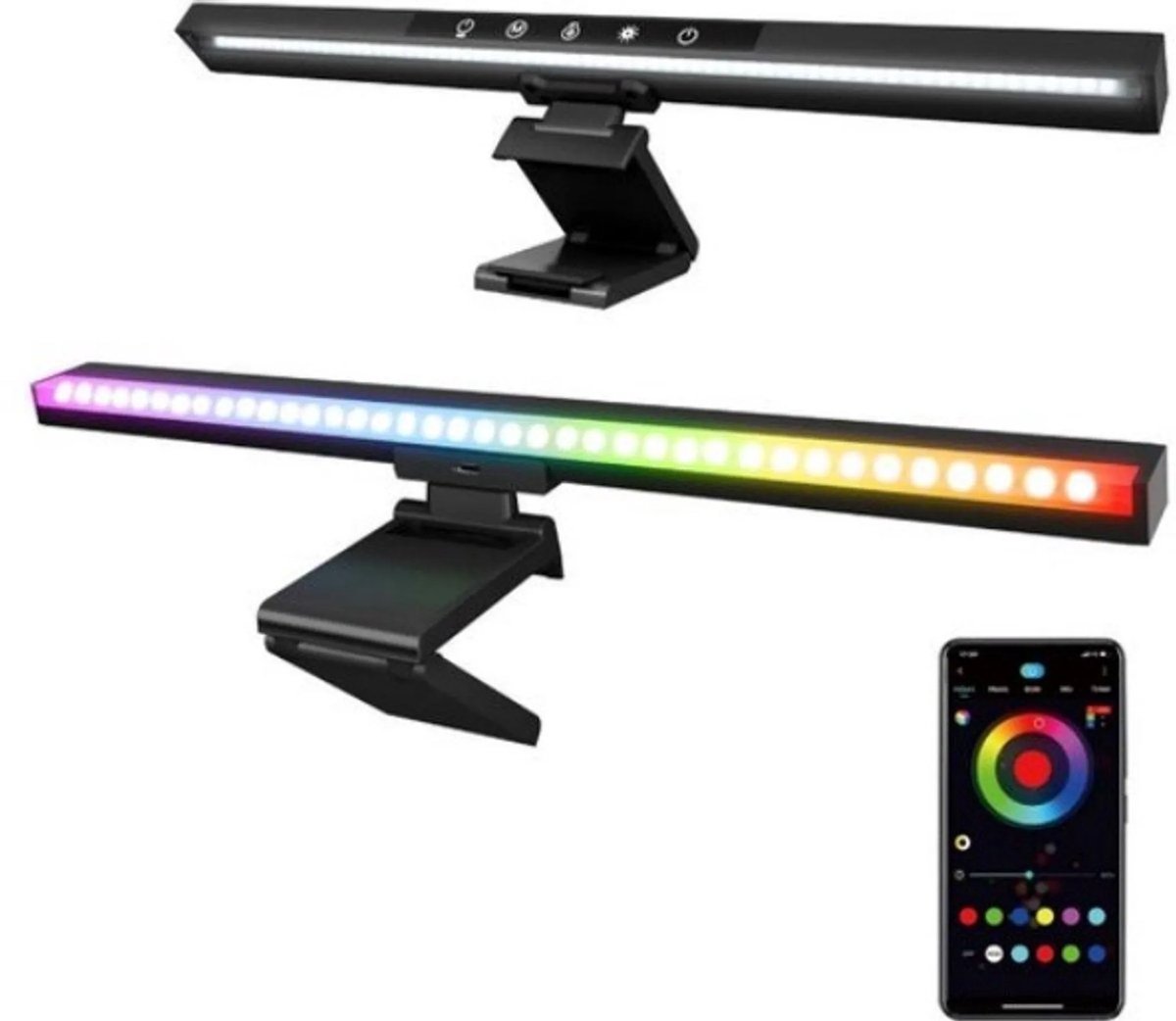 Computermonitor lichtbalk-Slimme LED-schermlamp-Koel warm licht en RGB-achtergrondverlichting-APP- en aanraakbediening-Anti-reflectie-e-Reading Oogverzorgende Bureaulamp-Dimbaar-USB-aangedreven lamp-voor gamen/werken