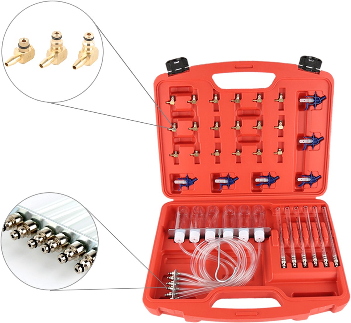 PIPIPOXER 36‑delige Brandstof VacuüM Carburateur Synchronisatie Gereedschap Kit Carb Sync Meter Set - Test tot 6 injectoren tegelijk, met opbergkoffer