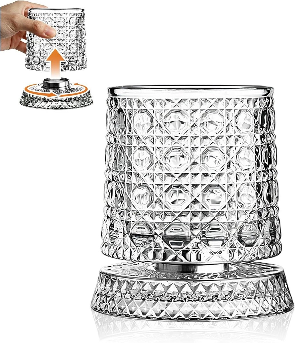 Roterend tumbler glas voor whisky, bourbon en scotch - Kristallen drinkglas met uniek ontwerp