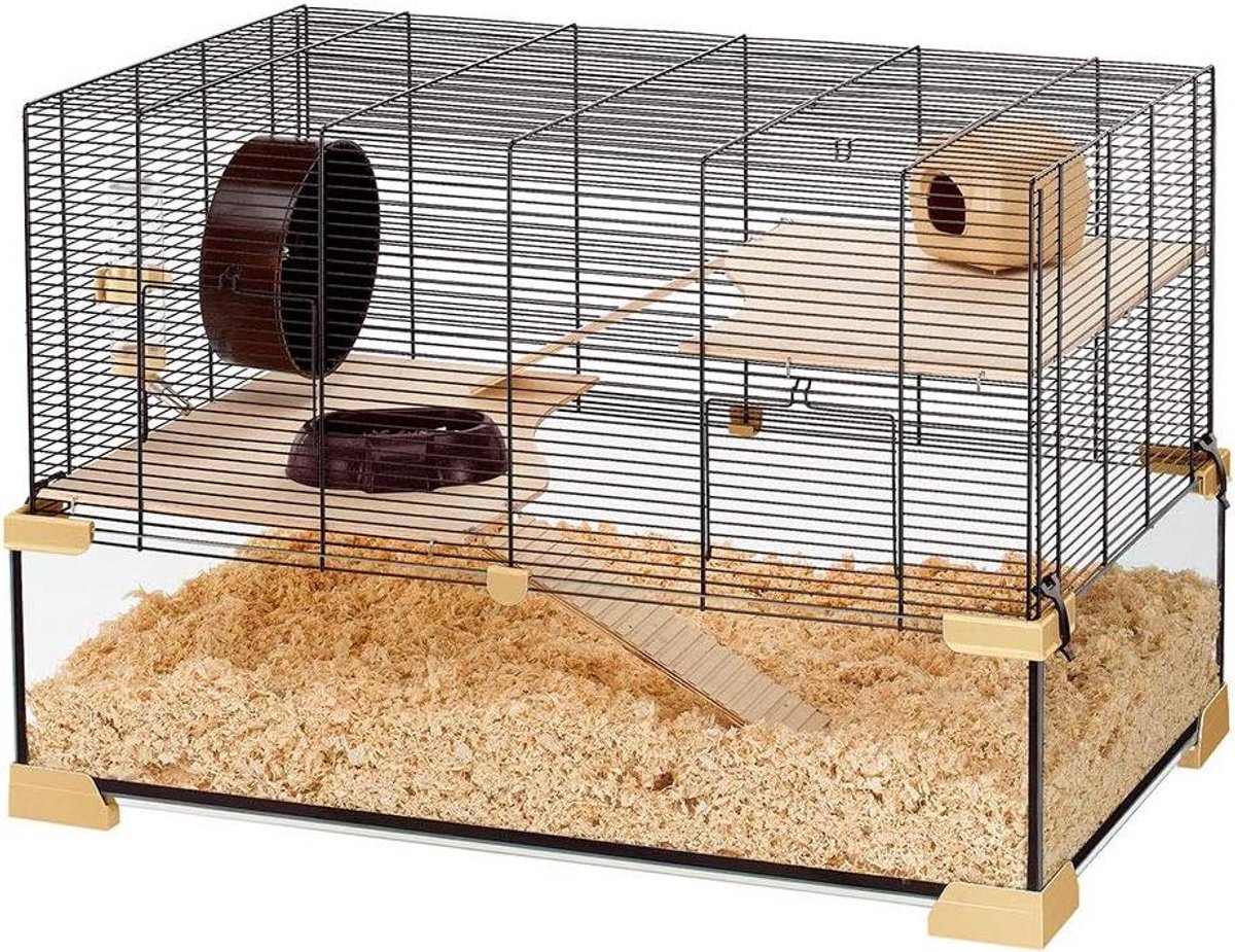 Knaagdierkooi - Hamsterverblijf - Dierenverblijf - Twee verdiepingen - 78.5 cm - Zwart
