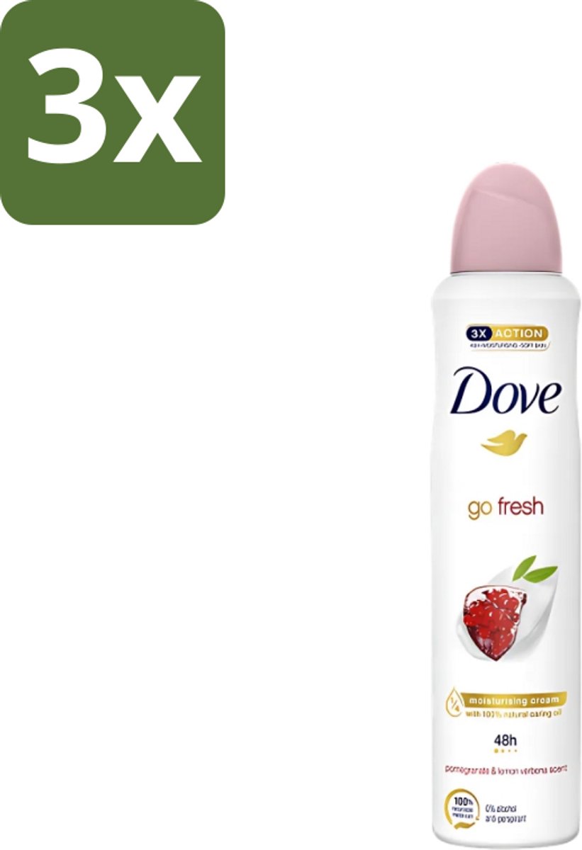 3 x Dove - Deodorant - Spray Go Fresh - Granaatappel - Fruitige geur - 250 ml - Dove Deodorant Spray - Granaatappel - Citroenverbena - Fruitige Geur - Anti-Transpirant