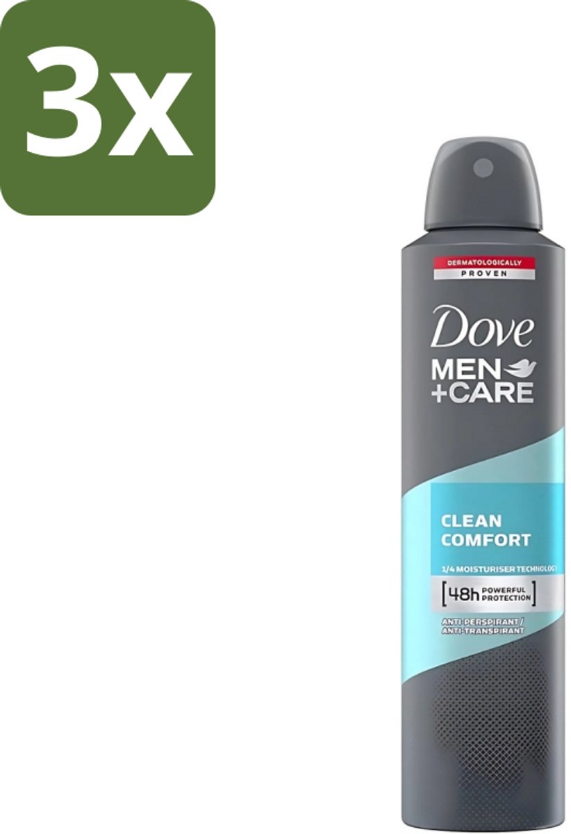 3 x Dove - Deodorant - Men Care Clean Comfort - Comfort en verzorging - 48 uur bescherming - 250 ml - Deodorant Voor Mannen - 48 Uur Bescherming - Huidverzorging - Zweet En Geur - Mannelijke Verzorging