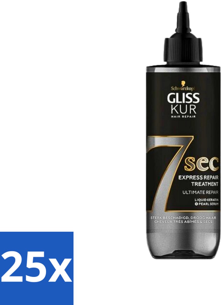 25 x Gliss-Kur - 7 Sec Express Repair Treatment - Ultimate Repair - Herstelt Intensief - 200 ml - Haarkuur - Haarherstel - Haarbreuk - Haarstructuur - Keratine