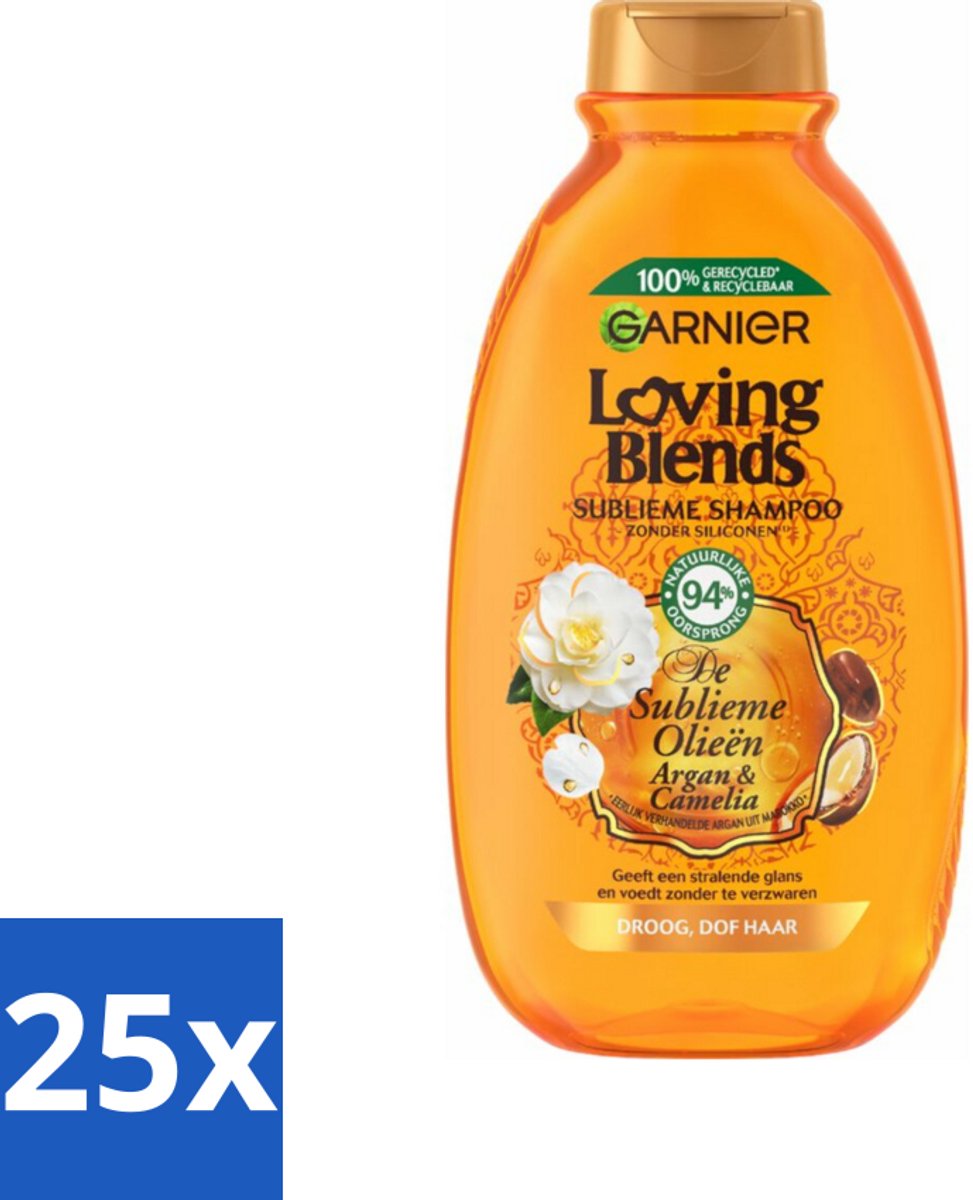 25 x Garnier Loving Blends Argan- en Cameliaolie Shampoo 300 ml - Droog Haar - Dof Haar - Haarvoeding - Haarherstel - Arganolie
