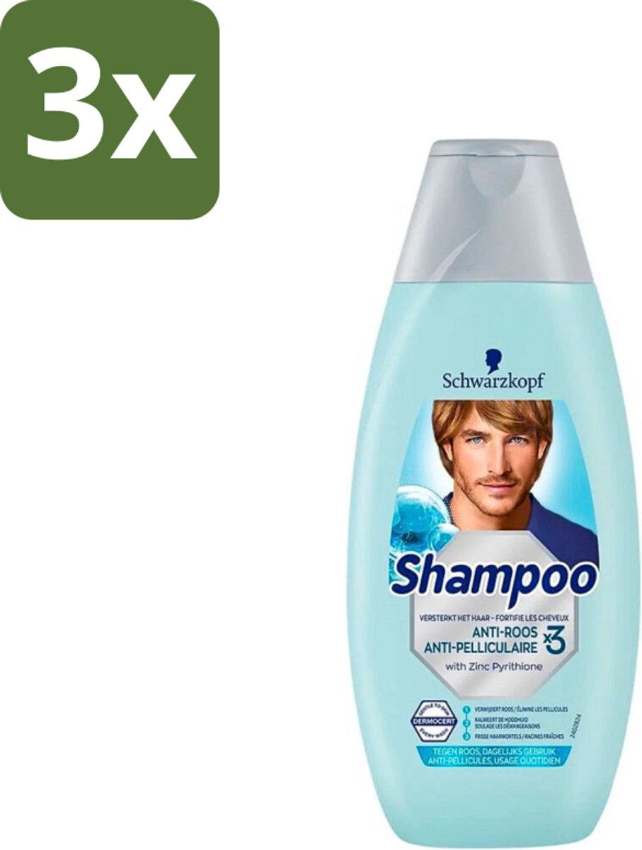 3 x Schwarzkopf - Shampoo Anti-Roos - Tegen Schilfers & Jeuk - 400 ml - Anti-roos Shampoo - Roos Bestrijding - Jeuk Bestrijding - Schilfers Bestrijding - Hoofdhuid Kalmering