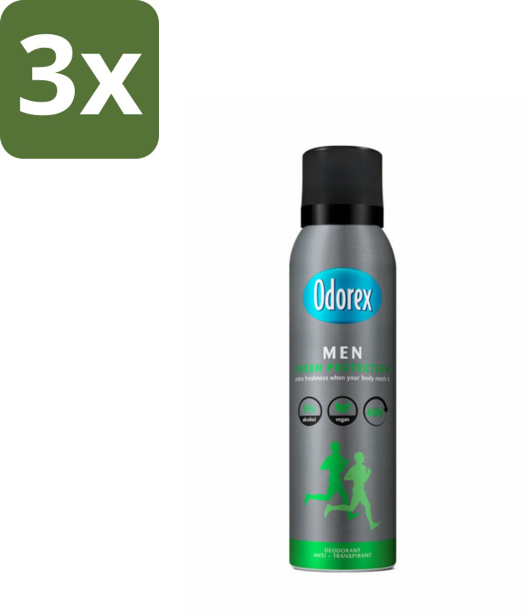 3 x Odorex Deodorant Spray For Men Fresh Protection 150 ml - Man Deodorant - Deodorant Spray - Zweet En Geur - Frisheid - Sportieve Geur