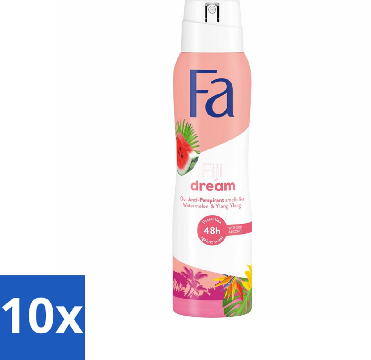 10 x Fa Deodorant Spray Fiji Dream 150 ml - Deospray - Anti-transpirant - 48 Uur Bescherming - Watermeloen - Ylang Ylang