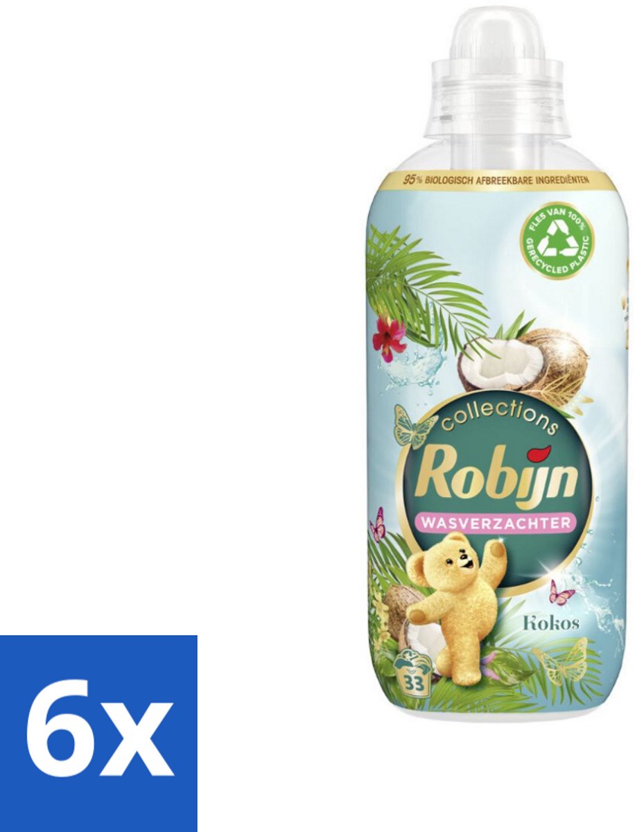 6 x Robijn Wasverzachter Kokos Sensation 33 Wasbeurten 825 ml - Wasverzachter - Kokosgeur - Wasroutine - Kleding Verzachten - Frisheid