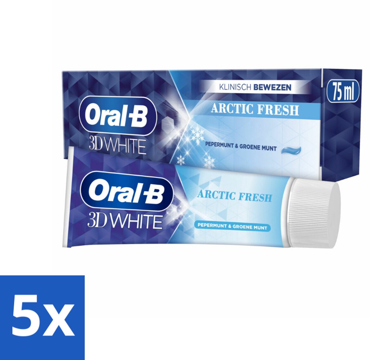 5 x Oral-B Tandpasta 3D White Arctic Fresh 75 ml - Tandpasta Whitening - Wittere Glimlach - Frisse Adem - Tanden Reinigen - Glazuur Bescherming