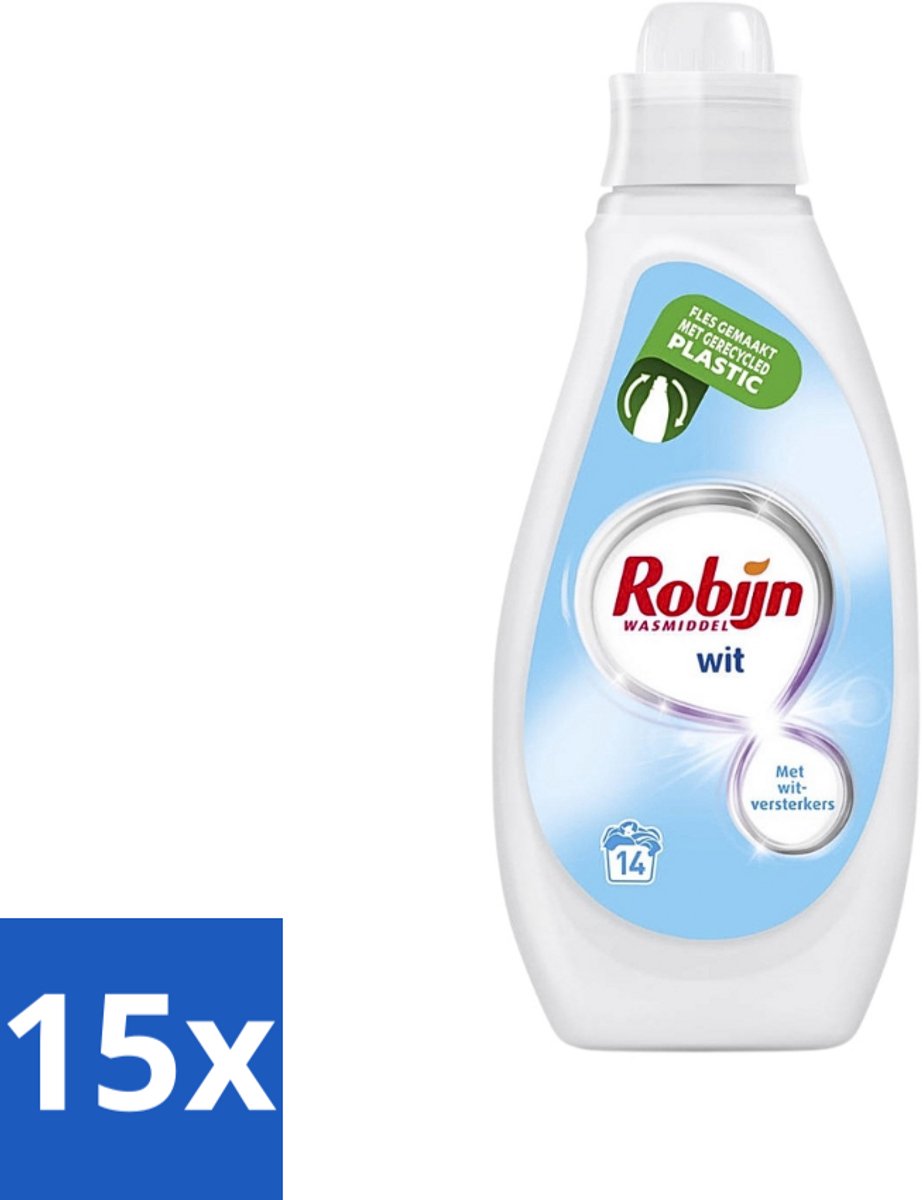 15 x Robijn - Wit - Vloeibaar Wasmiddel - Met Witversterkers - 14 Wasbeurten - 700 ml - Wit Wasmiddel - Witversterker - Stralend Wit - Vloeibaar Wasmiddel - Wasbeurt
