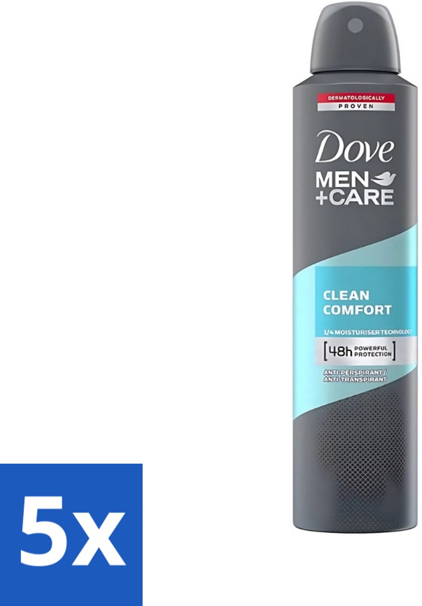 5 x Dove - Deodorant - Men Care Clean Comfort - Comfort en verzorging - 48 uur bescherming - 250 ml - Deodorant Voor Mannen - 48 Uur Bescherming - Huidverzorging - Zweet En Geur - Mannelijke Verzorging