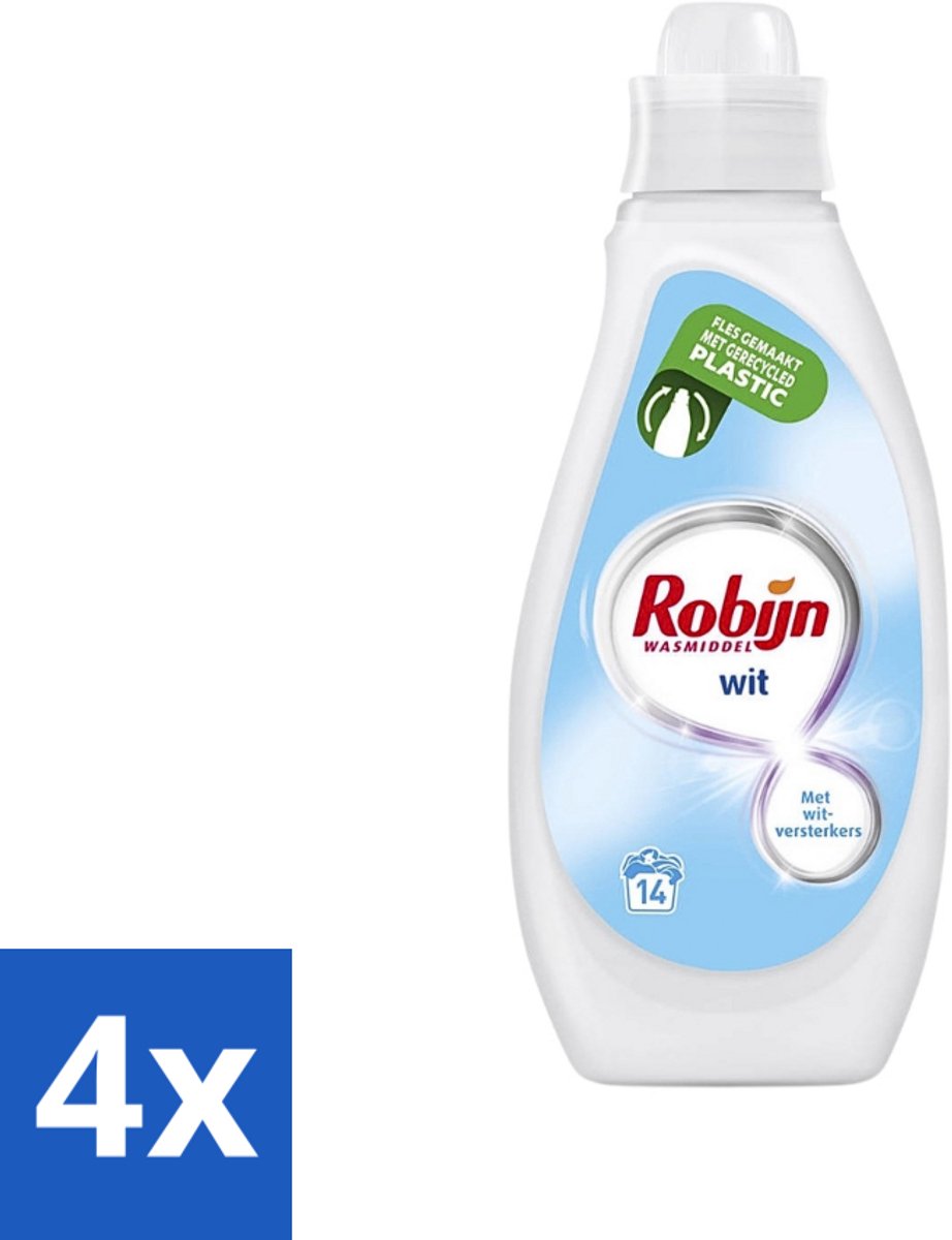 4 x Robijn - Wit - Vloeibaar Wasmiddel - Met Witversterkers - 14 Wasbeurten - 700 ml - Wit Wasmiddel - Stralend Wit - Vloeibaar Wasmiddel - Witversterker - Fris Wasmiddel