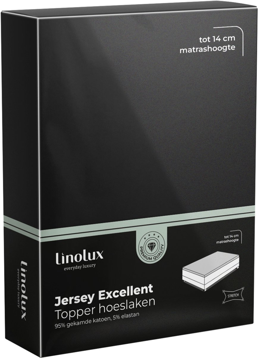 Linolux Jersey Excellent 250 g Topperhoeslaken 140-160x200-220 - Zwart