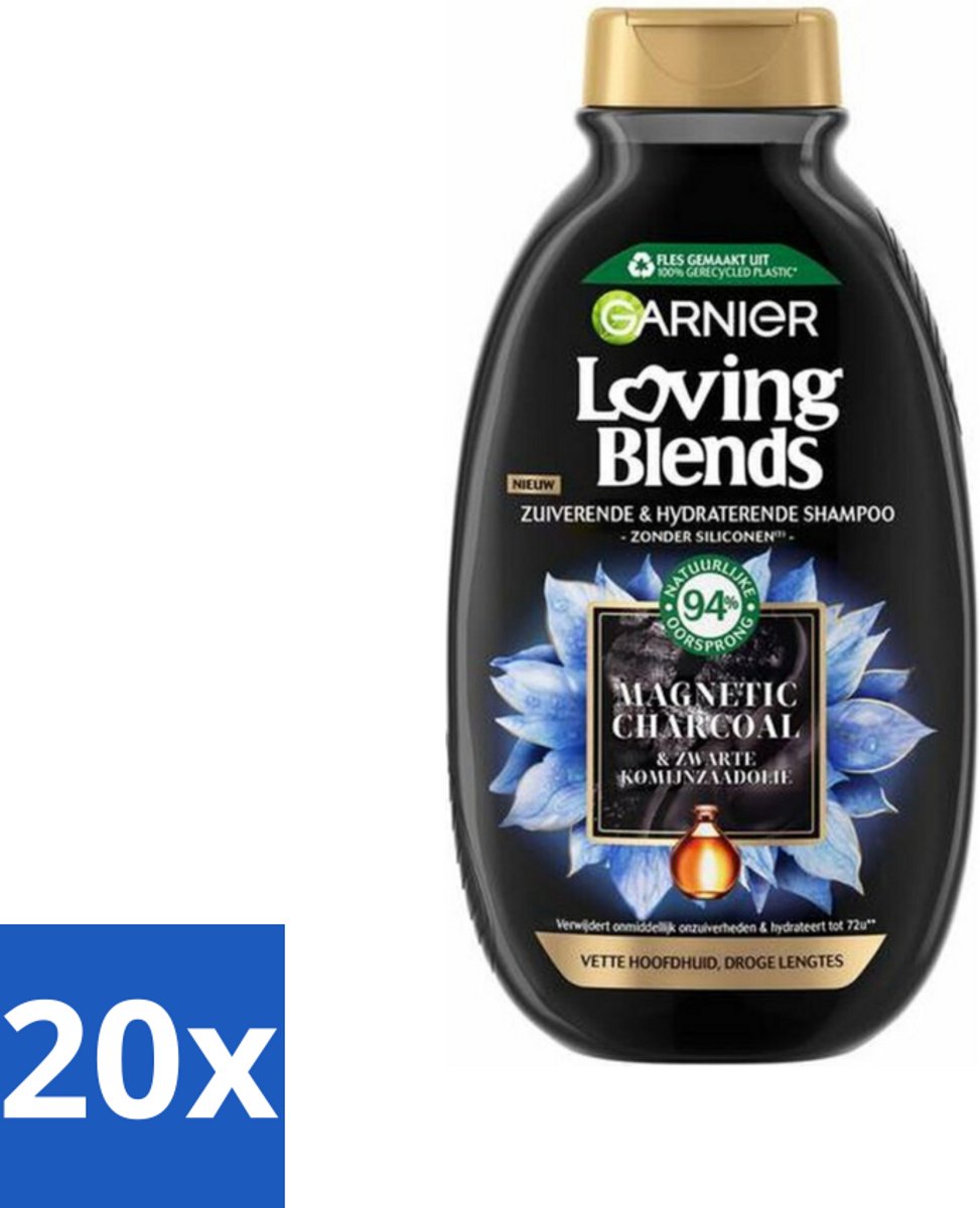 20 x Garnier Loving Blends Magnetic Charcoal Shampoo 300 ml - Vette Hoofdhuid - Droge Haar - Zuivering - Hydraatatie - Magnetische Koolstof