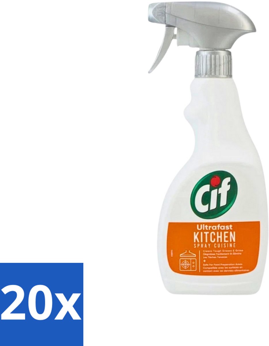 20 x Cif - Keuken Spray - Super Snel - Verwijdert Hardnekkig Vuil - 500ml - Keuken Spray - Vet Verwijderen - Snel Schoonmaken - Keuken Schoonmaken - Vuil Verwijderen