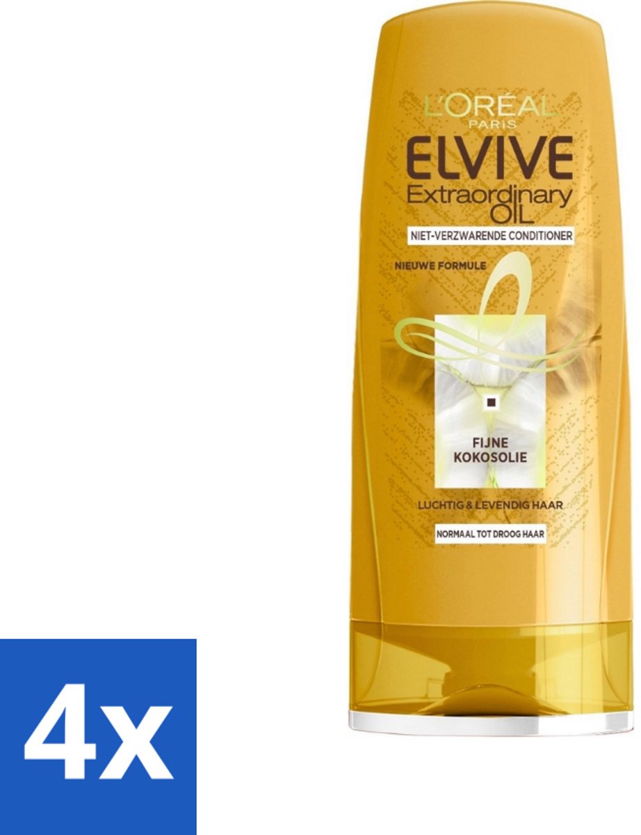 4 x L'Oréal Paris Elvive Extraordinary Oil - Conditioner - Kokosolie - 200 ml - Conditioner Kokosolie - Droog Haar Herstellen - Haar Verzorgen - Haar Glans - Haar Voeding