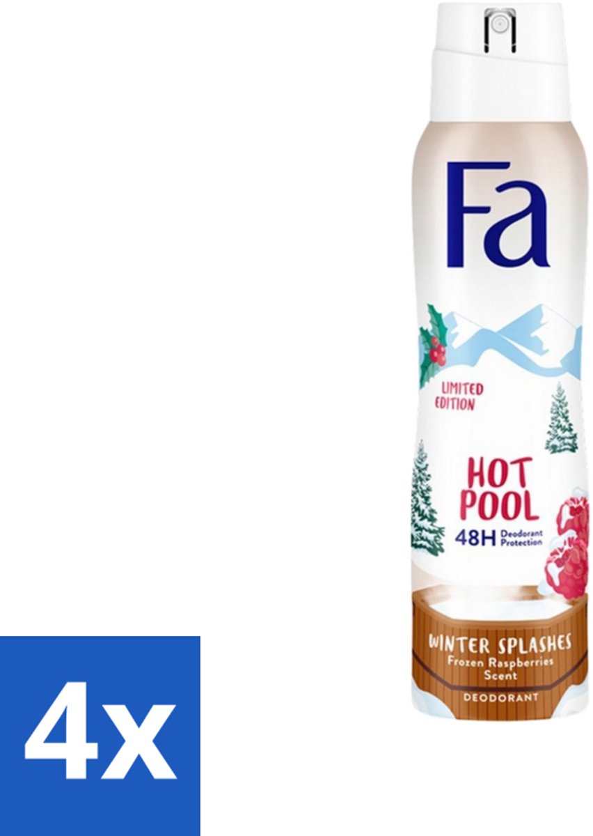 4 x Fa - Deospray - Winter Splashes - 48 uur Bescherming - Frozen Raspberry - Verfrissend & Fruitig - 150 ml - 48 Uur Bescherming - Zweet - Geur - Frambozen - Deospray