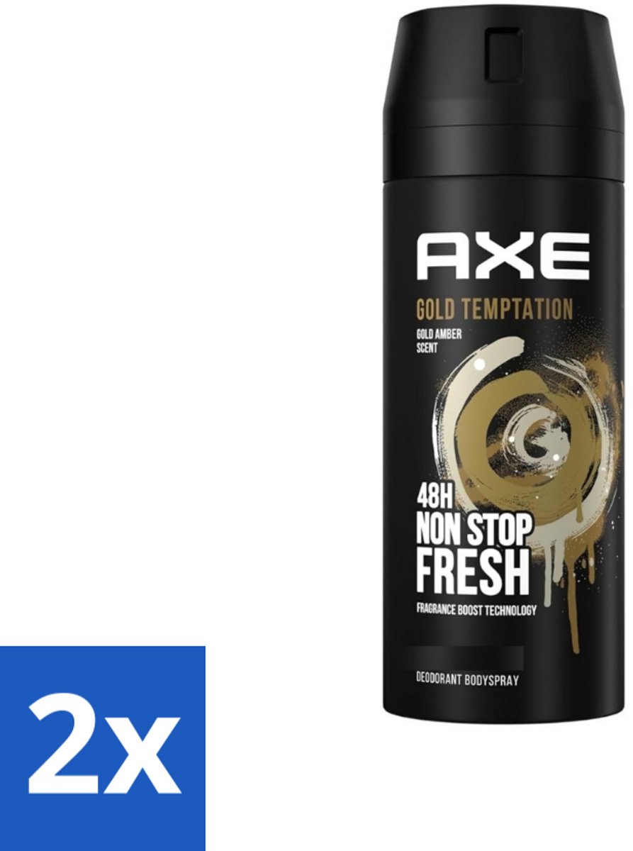2 x Axe - Deodorant Bodyspray - 48hrs Non Stop Fresh - Gold Temptation - Gold Amber - 150 ml - Axe Gold Temptation - Deodorant Bodyspray - Frisheid - Geur - Geurbescherming