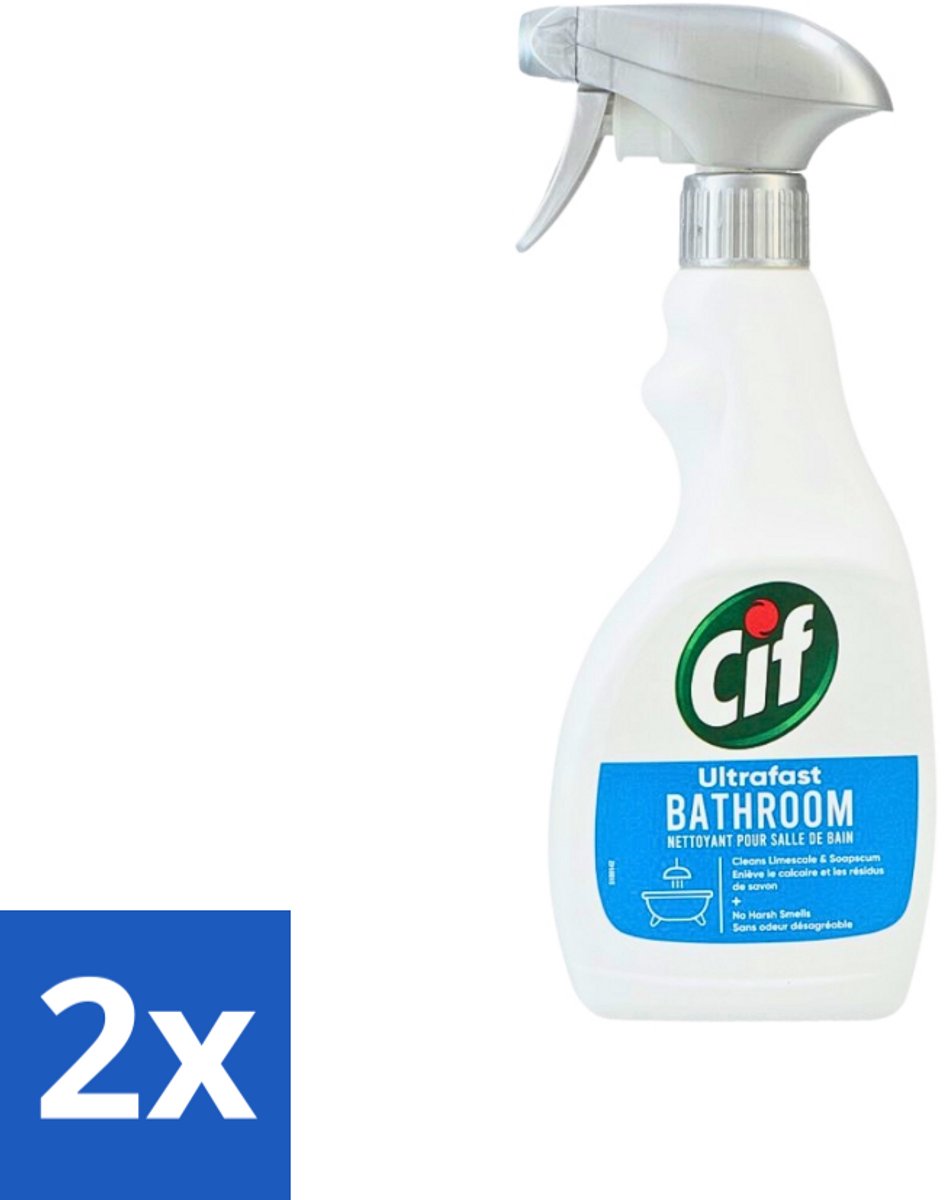 2 x Cif - Badkamer Spray - Cream - Supersnel - 500ml - Badkamer Reinigen - Kalkaanslag Verwijderen - Zeepresten Verwijderen - Badkamer Schoonmaken - Badkamer Spray