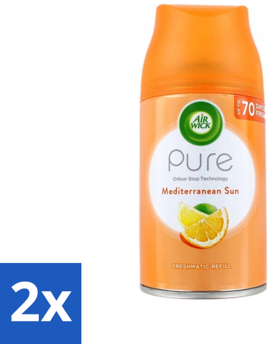 2 x Air Wick - Luchtverfrisser Navulling - Mediterrane Zon - Automatische Spray - 250 ml - Luchtverfrisser - Automatische Geur - Zonnige Geur - Bloemige Geur - Geur Neutralisatie