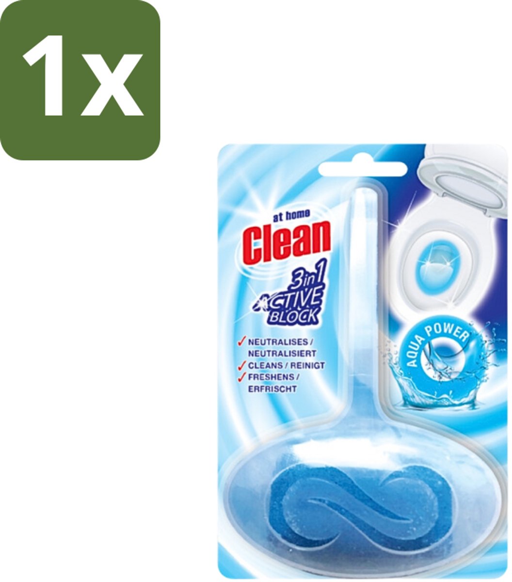 1 x At Home - Clean - Toiletblok - 3in1 Active - Aqua Power - Neutraliseert & Reinigt - 1 Blok - Toiletblok - Reinigen - Neutraliseren - Frisheid - Geuren Neutraliseren
