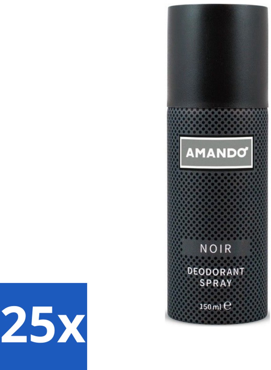 25 x Amando - Noir - Deodorant - Spray - 150 ml - Amando Noir Deodorant Spray - Deodorant Spray Voor Mannen - Klassieke Geur - Langdurige Bescherming - Mannelijke Geur