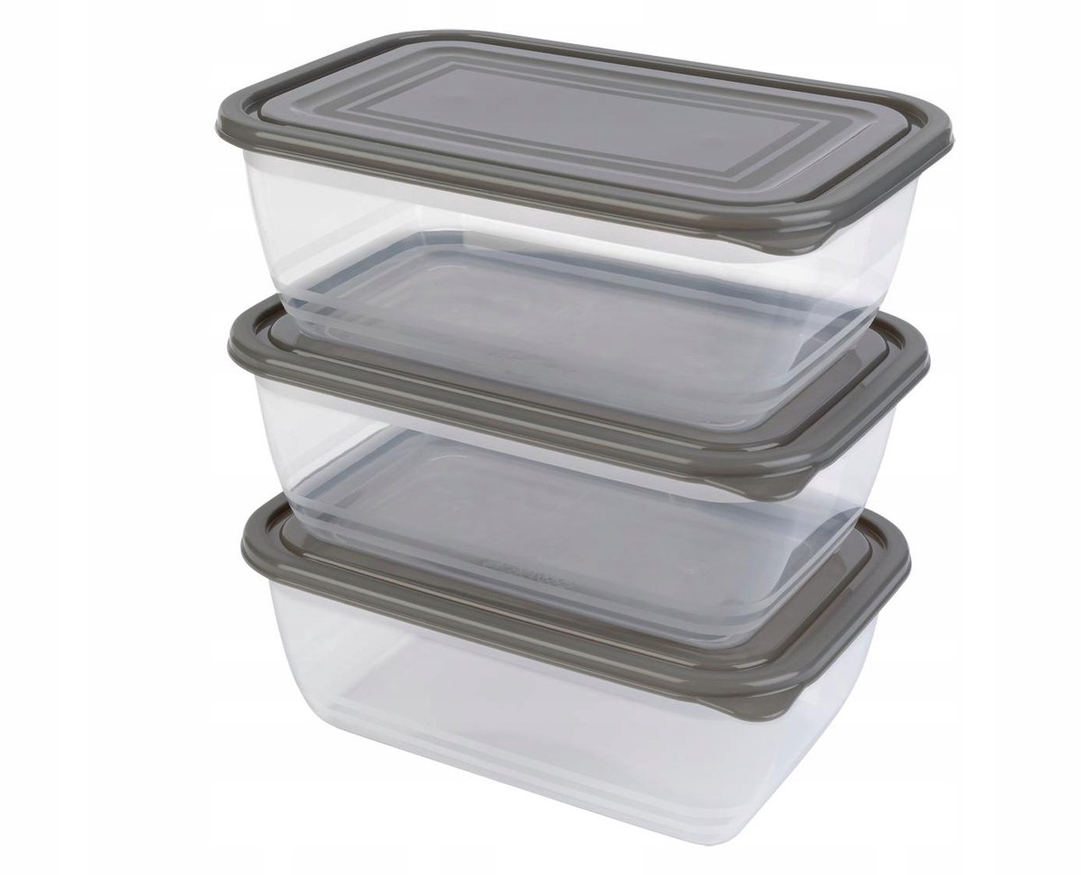 Set van 3 voedselbewaarbakjes, 2L, stapelbaar, vaatwasser- en magnetronbestendig