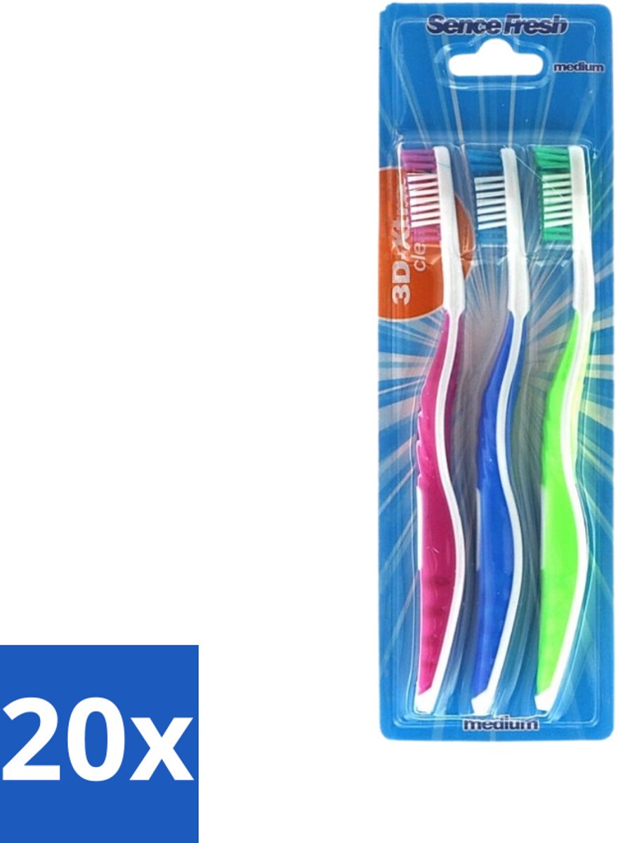 20 x Sence - Fresh 3D-Extra Clean - Tandenborstels - Medium - 3 Tandenborstels - Tandenborstel - Tandenborstels - Tandenborstel Set - 3D-ontwerp - Tandenborstel Medium