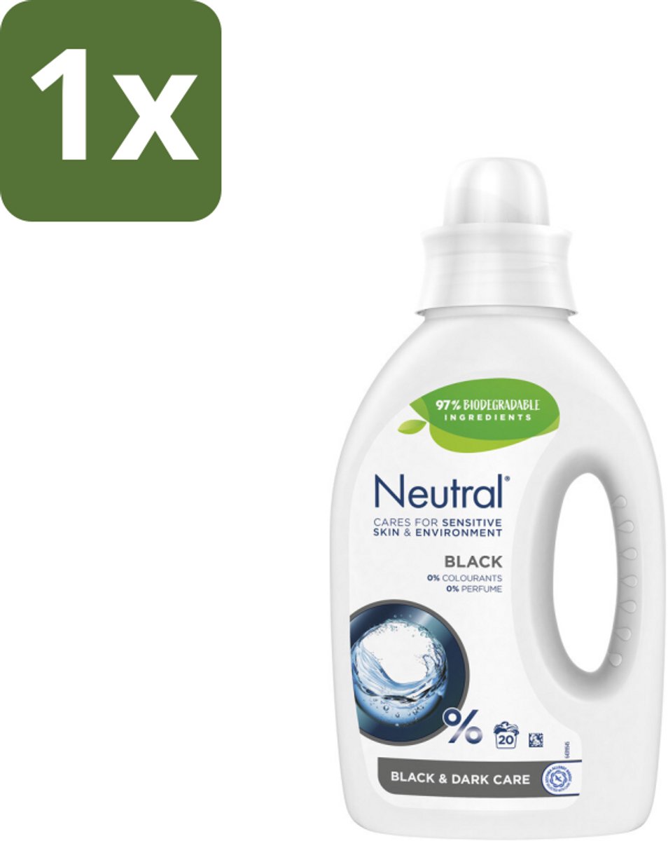 1 x Neutral Vloeibaar Wasmiddel Zwart 20 Wasbeurten 1 liter - Donker Was - Zwart Was - Parfumvrij Wasmiddel - Gevoelige Huid - Hypoallergeen Wasmiddel