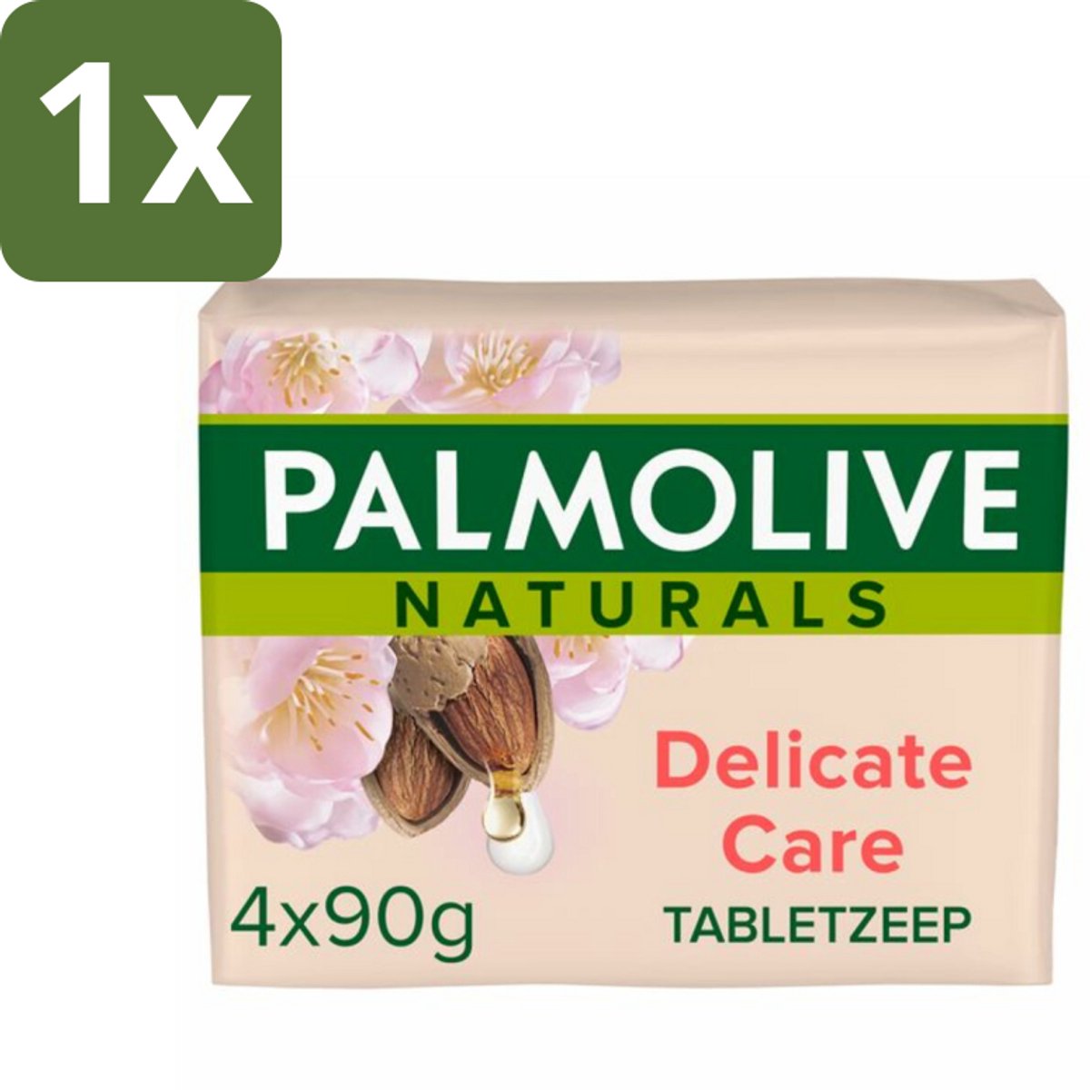 1 x Palmolive Tabletzeep Naturals Amandel Melk 4x 90 gr - Tabletzeep - Huidverzorging - Natuurlijke Zeep - Gevoelige Huid - Milde Zeep