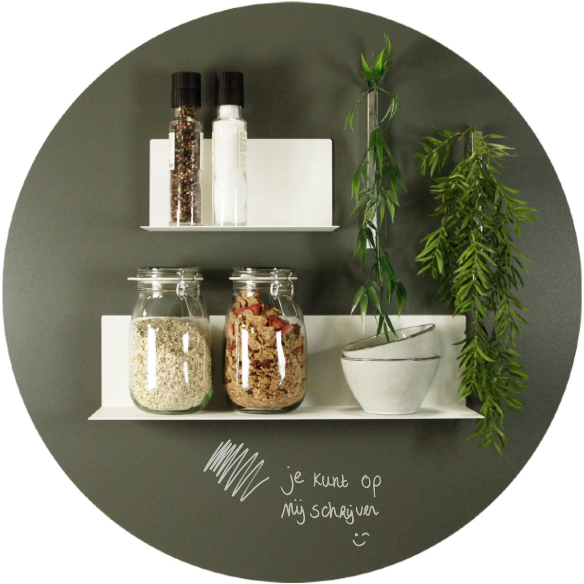 Magnetisch Krijtbord Rond - Olijfgroen - Rond - 80cm - Kamer26
