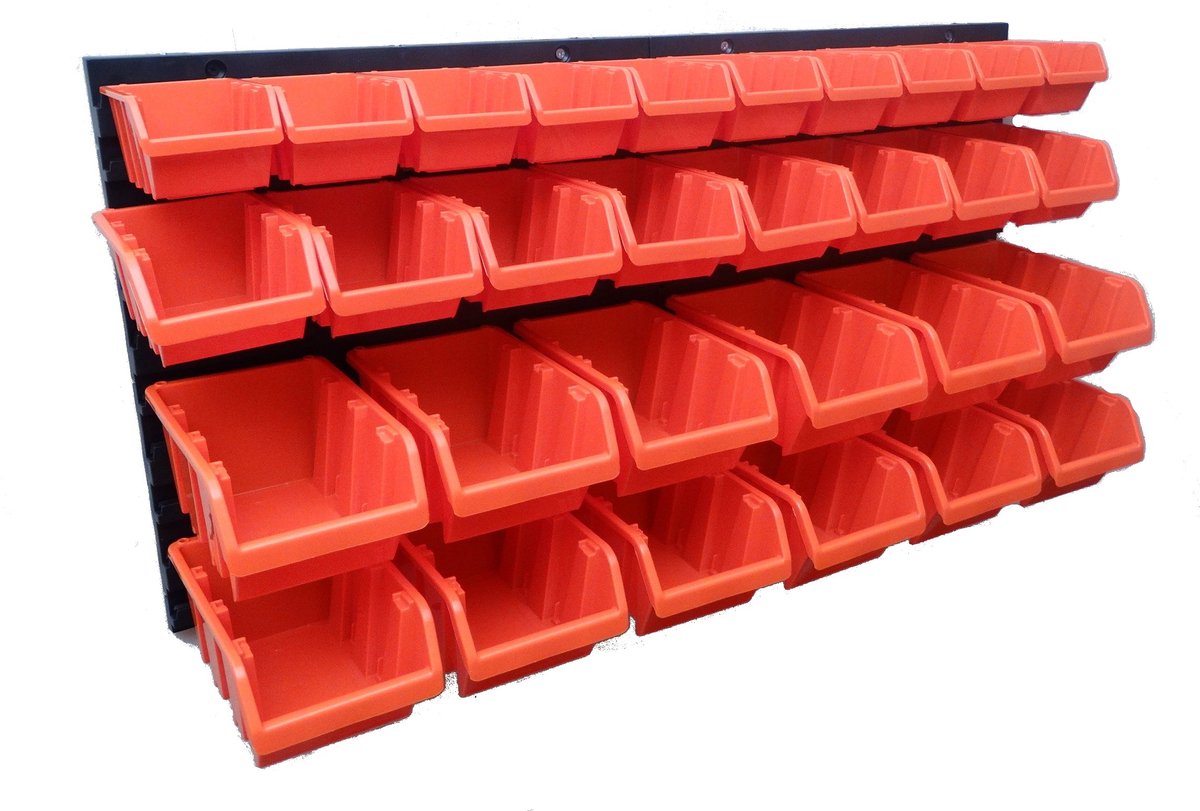 Gereedschapsbord met 30 opbergbakjes en 2 borden - Rood