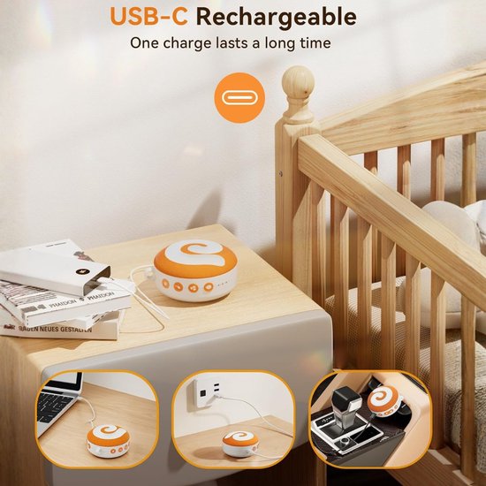 Verte White Noise Machine - D11 Draagbaar Slaapapparaat Voor Baby’s Met Nachtlampje - Witte Ruis - 11 Rustgevende Geluiden Om In Slaap Te Vallen - Geschikt Voor Op Reis - Oplaadbaar Via USB - Kindveilig van Verte — afbeelding 5