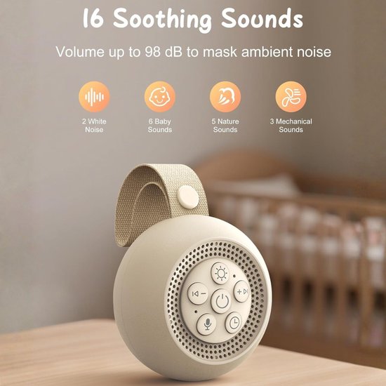 Verte White Noise Machine - Met Spraakopname - 16 Rustgevende Geluiden - Draagbaar Geluidsapparaat Met Nachtlampje En Timer - Geheugenfunctie - Oplaadbaar Slaapgeluidsapparaat Voor Baby’s En Volwassenen van Verte — afbeelding 2