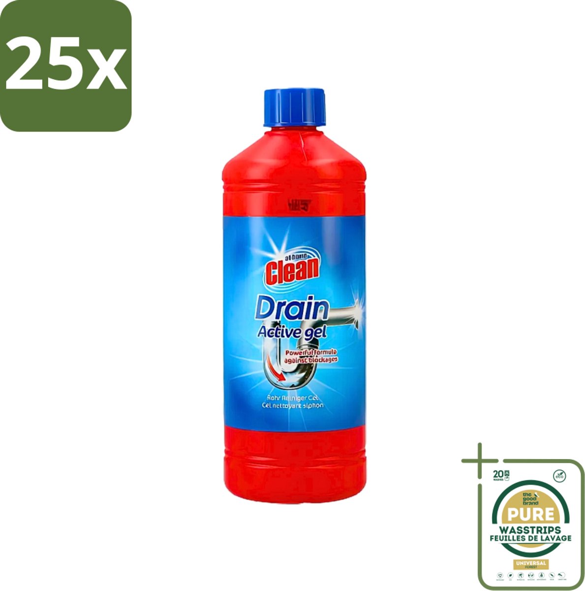 25 x At Home - Clean - Afvoer Ontstopper - Gel - Sterk - 1 L - Grootverpakking - Afvoer Ontstopper Gel - Afvoer Ontstopper - Verstopping Oplossen - Afvoer Verstopt - Afvoer Ontstoppen