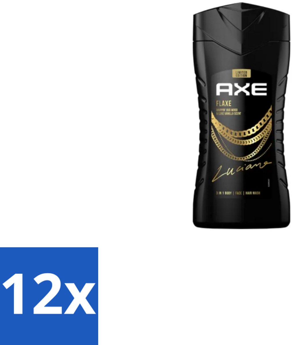 12 x Axe – Douchegel – Flaxe – 250 ml - Douchegel Voor Mannen - Frisse Geur - Reiniging Lichaam - Hydraatende Douchegel - Mannelijke Geur