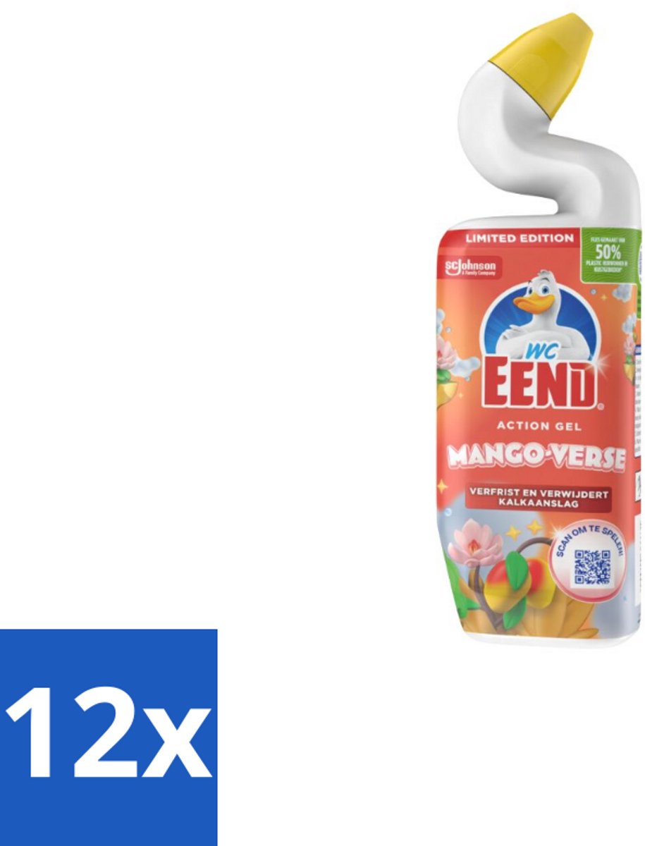 12 x WC Eend Toiletreiniger Action Gel Mango Verse 750 ml - Toiletreiniger - Toilet Reinigen - Kalkaanslag Verwijderen - Toilet Hygiëne - Toilet Schoonmaken