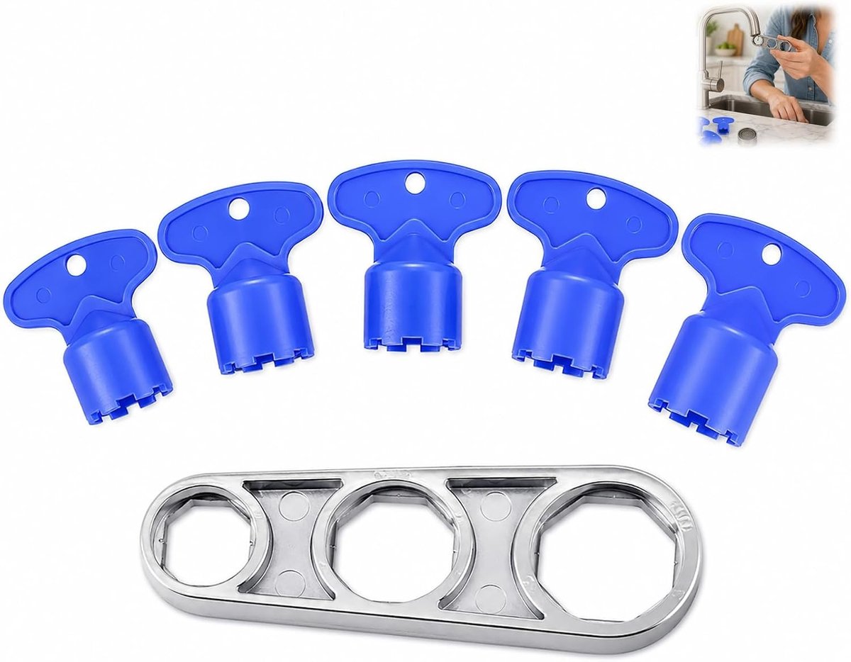 Set van 6 Luchtafvoersleutels voor Universele Kranen M16/M18/M21/M22/M24 met Sleutels, Waterbesparend en Spatbestendig voor Keuken en Badkamer