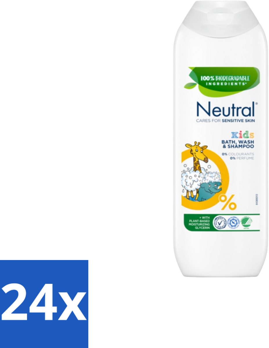 24 x Neutral Kids – Douchegel – Bath, Wash & Shampoo – 250 ml - Kinderhuid Verzorging - Kinderbad - Kinderwas - Kindershampoo - Gevoelige Huid