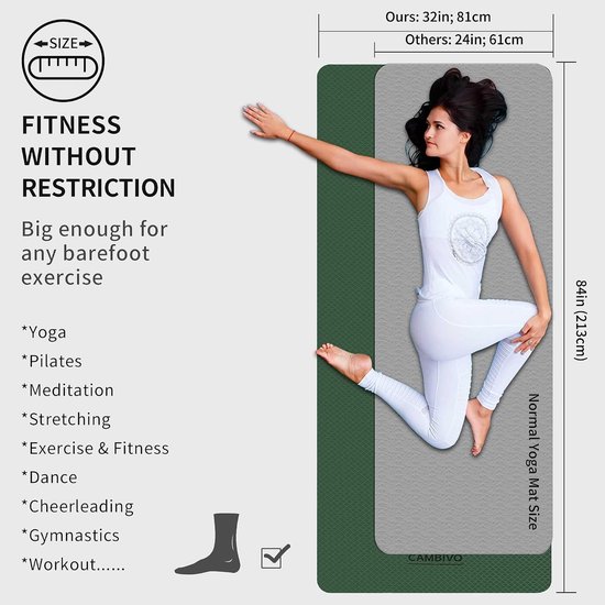 Yogamat Extra Breed - Fitnessmat Antislip - Thuis Sporten - Scheurvast Dubbellaags - 213 x 81 cm - Groen Zwart van Yogamat — afbeelding 5