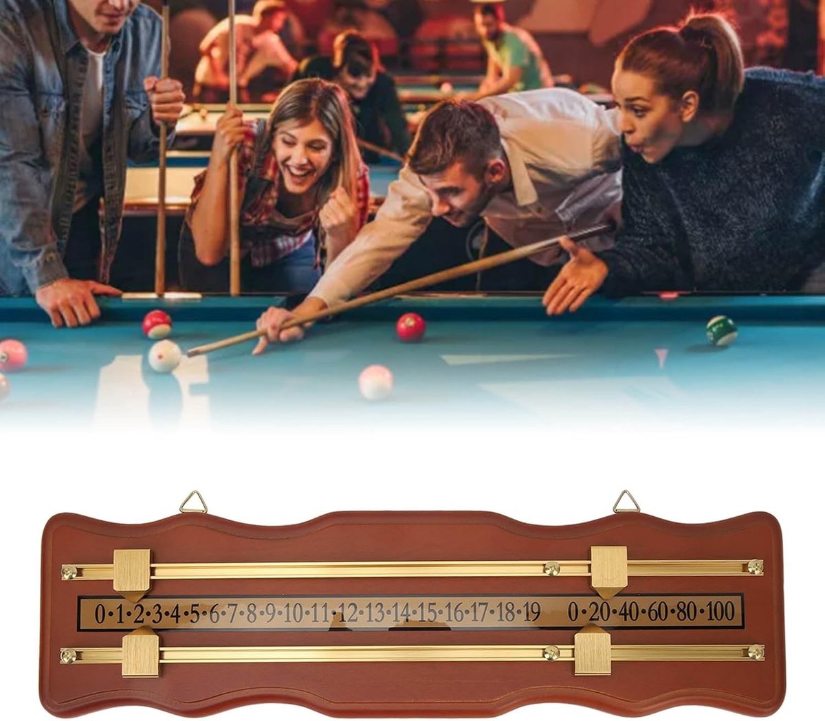 Deluxe Houten Scorebord met 2 Tracks voor Shuffleboard, Snooker en Biljart - Scorehouder met Golfpatroon en Duurzaam Ontwerp