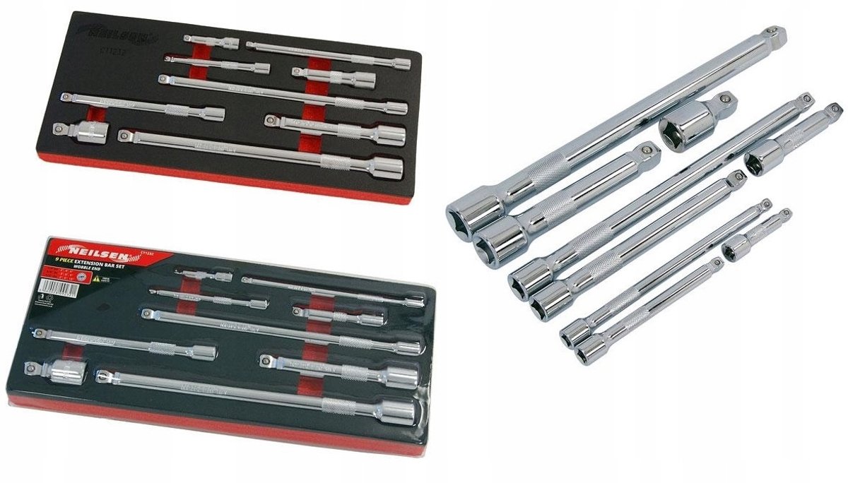 Verstelbare Verlengstukken Set - 1/4, 3/8, 1/2 Inch - 9 Delig