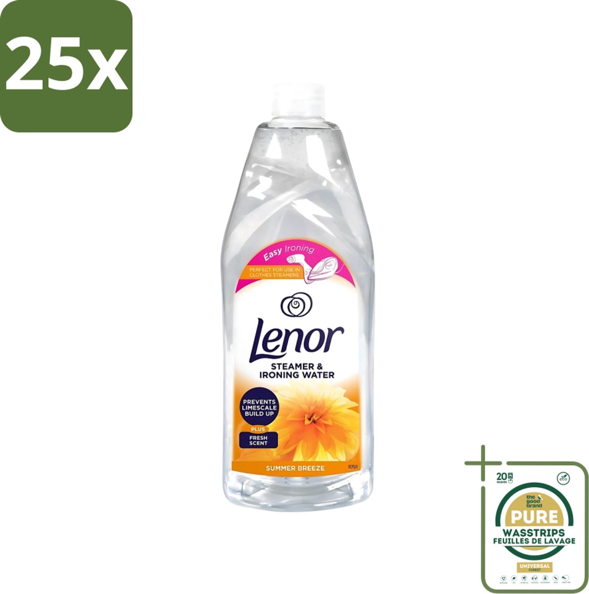25 x Lenor Strijkwater Summer Breeze 1 liter - Grootverpakking - Strijkwater Summer Breeze - Zomerse Geur - Strijken - Wasgoed - Kleding