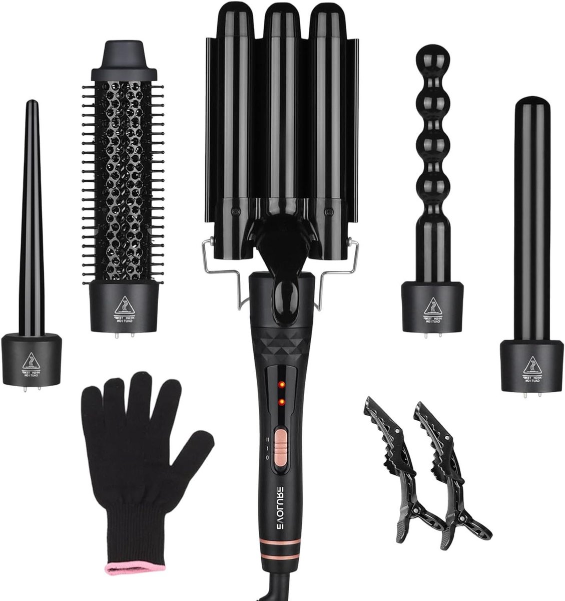 Krultang Set - Haarstyler Accessoires - Haar Modelleren - 5 Verwisselbare Opzetstukken - 2 Temperatuurstanden - Zwart