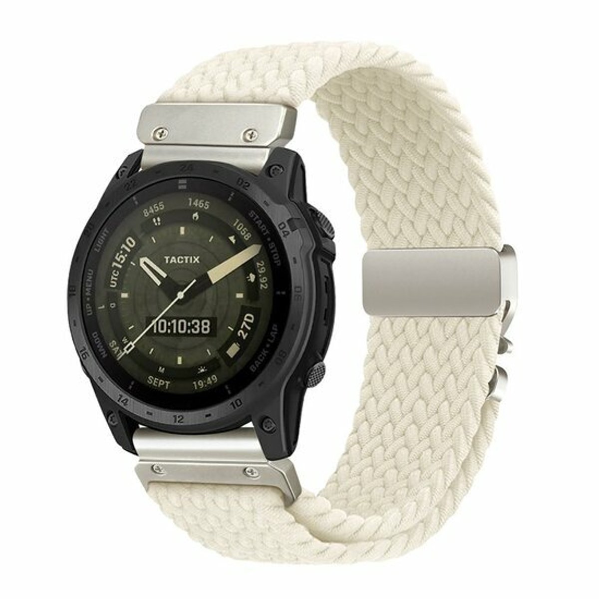By Qubix - Geschikt voor Garmin bandje - 22mm Quickfit - Braided nylon band met parachute sluiting - Sterrenlicht - Geschikt voor Garmin Fenix 9 / 9 pro - 47mm